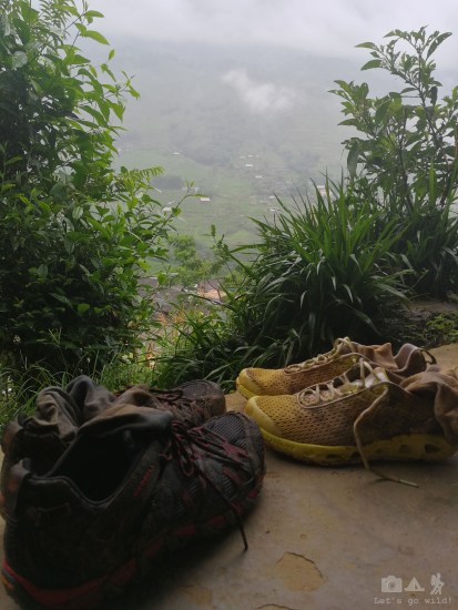 Finally shoes get to rest after a hard day. It's hard to believe but my socks were white before the hike...